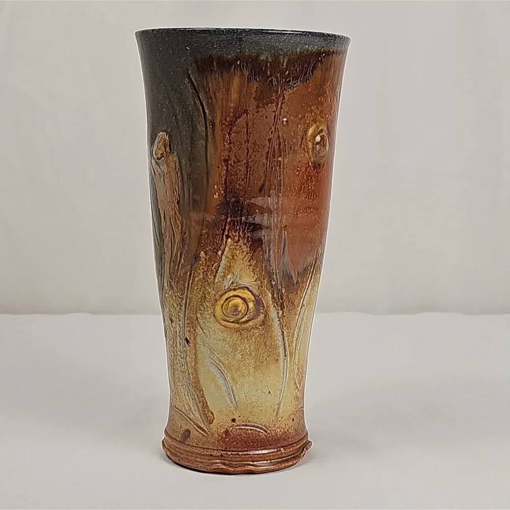 Aaron Ashcraft Studio Art Pottery Tree Knot Tumbler Sandstone Glaze Signed